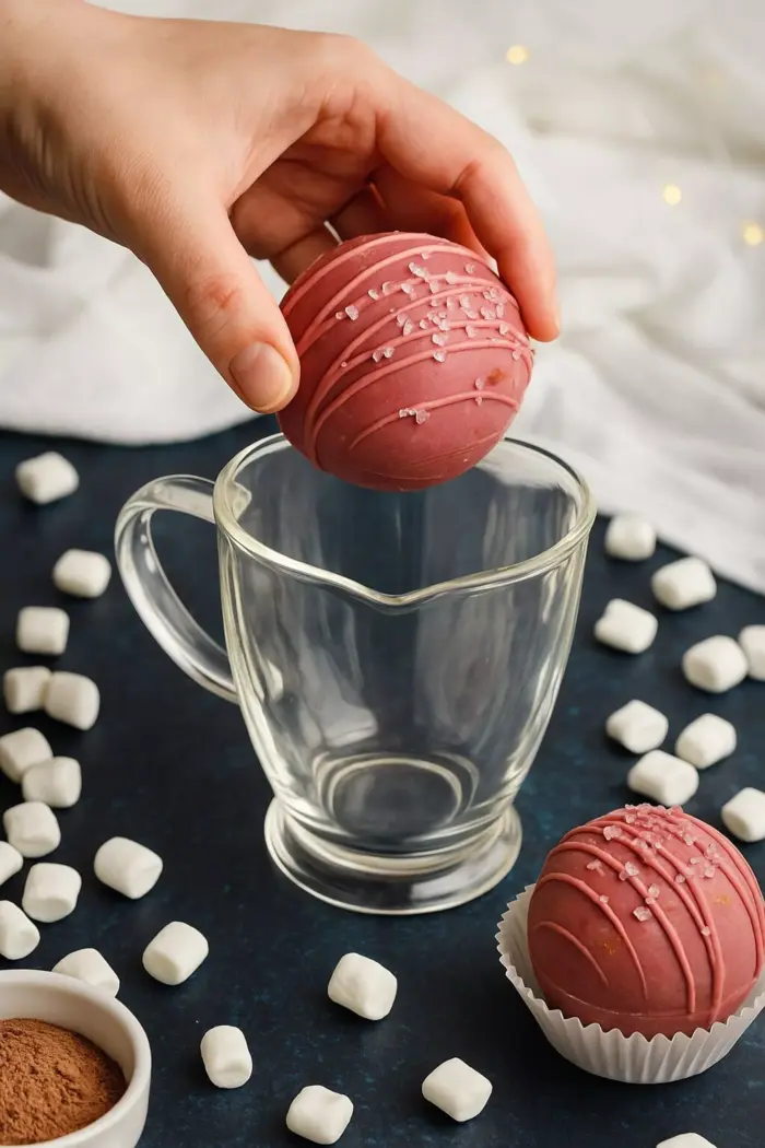 French Ruby Hot Chocolate Bomb with Marshmallows – Viral Pink Cocoa Bomb