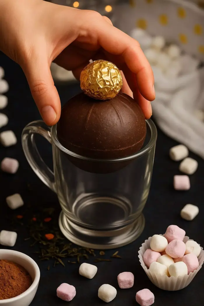 French Hazelnut & Ferrero-Style Hot Chocolate Bomb – Viral Marshmallow Surprise