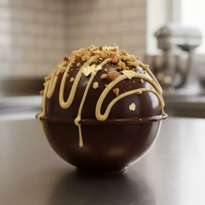 French Peanut-Butter & 70% Dark Hot Chocolate Bomb – Viral Nutty Melt Experience