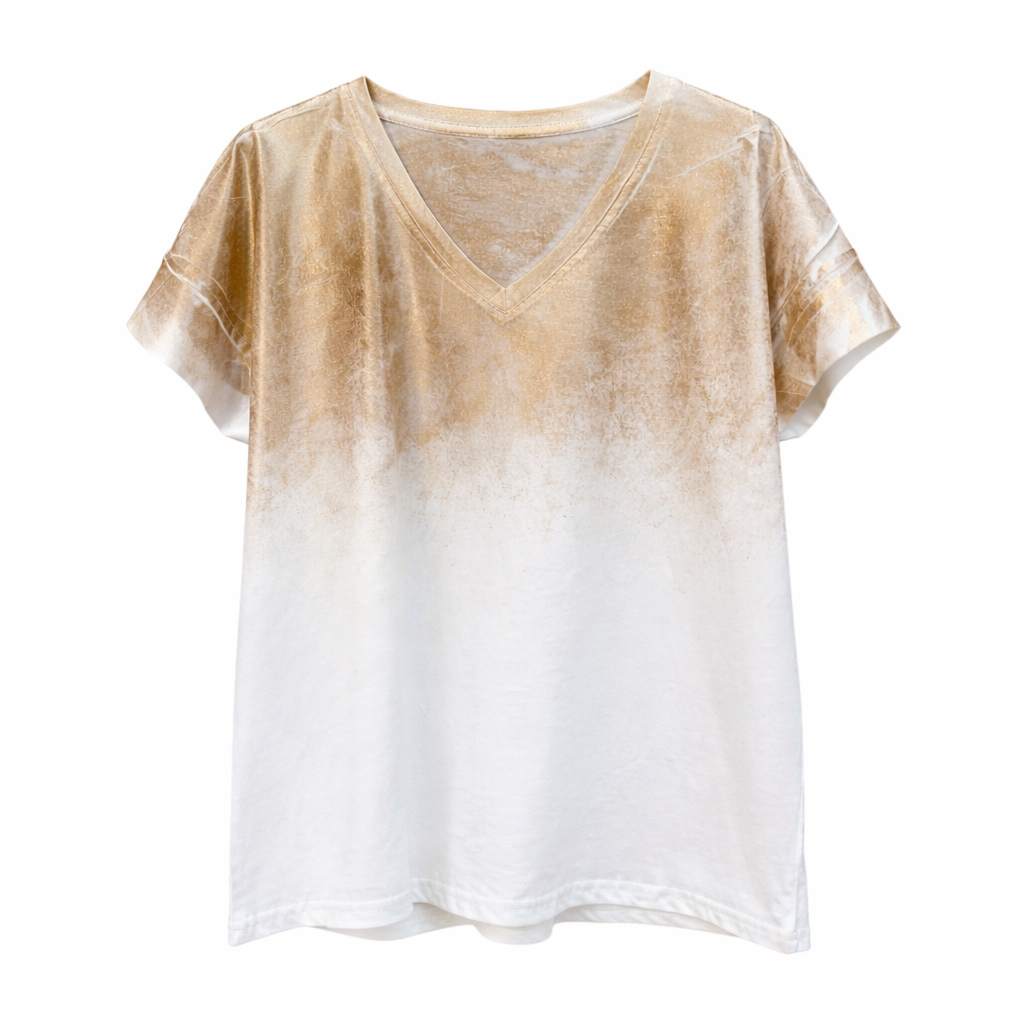Gold Foil V-Neck T-Shirt | Y2K Gradient