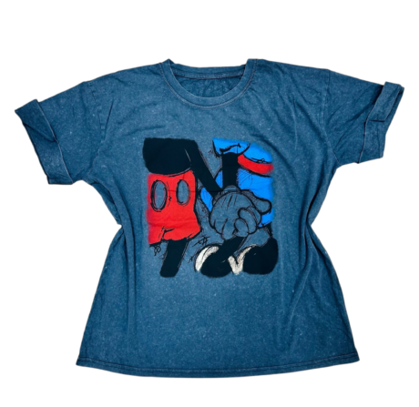 Vintage Washed Cartoon Couple T-Shirt | Grey 90s